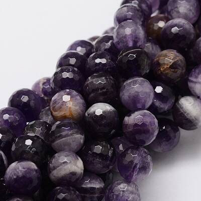 Faceted Round Natural Chevron Amethyst Bead Strands
