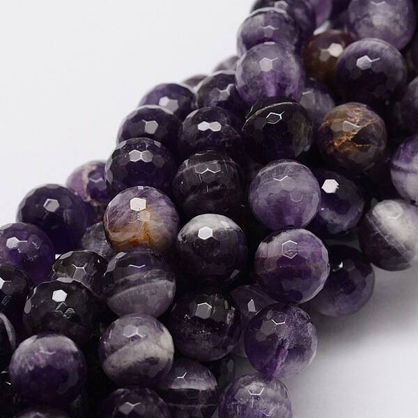 Faceted Round Natural Chevron Amethyst Bead Strands