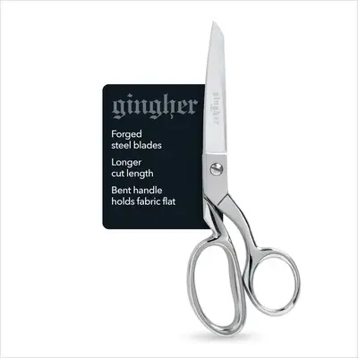 Gingher 8 Inch Blades Dressmaker Shears – Forged Steel Fabric Scissors with Bent Handle & Chrome Finish + Sheath Sewing Sup...