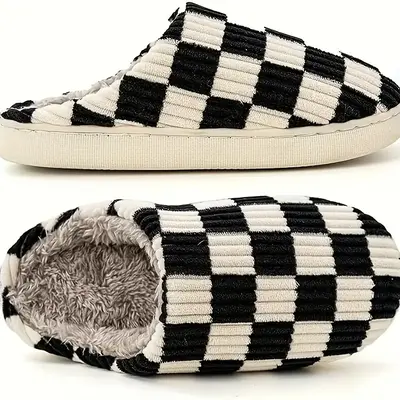 Slippers for Women,Mens Slippers,House slippers Memory Foam Checkerboard Slippers Outdoor Indoor Warm Plush Bedroom Shoes,Flu...
