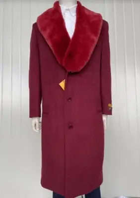 Mens Overcoat -Mens Long Wool Topcoats- Topcoat For Men-Mens Cashmere Blend Burgundy Full length Overcoat