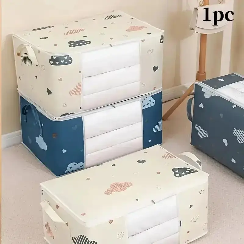 Summer Large Capacity Clothes Storage Bag, Zipper Cloud Pattern Bedding Storage Organiser Bag, Quilt Storage Organizer for C...
