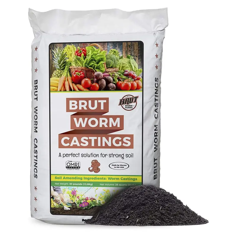 Brut Worm Farm All Natural Organic Worm Castings Soil Builder 30 Pound Bag Odor-Free Rich in Nutrients for Indoor & Outdoor P...