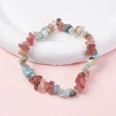 Natural Amazonite & Strawberry Quartz Chip Stretch Bracelets