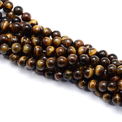 Round Natural Tiger Eye Gemstone Bead Strands