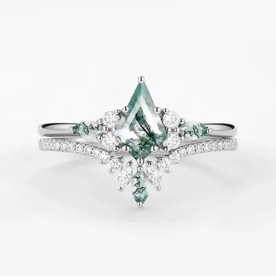 Sterling Silver Kite Cut Moss Agate Engagement Ring