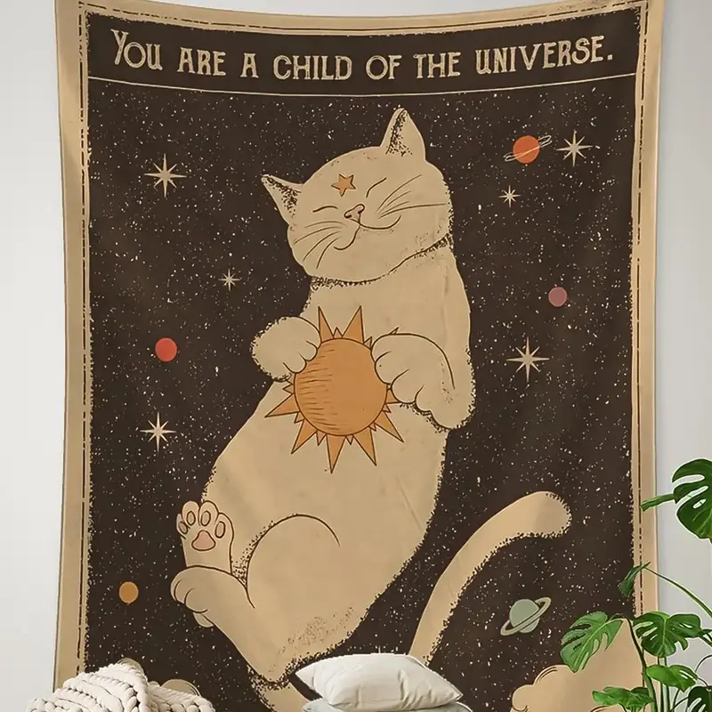 Cute Cat Pattern Hanging Tapestry , 1 Count Sun & Moon Design Tapestry, Bedroom Decor, Cute Wall Art for Bedroom Living Room ...