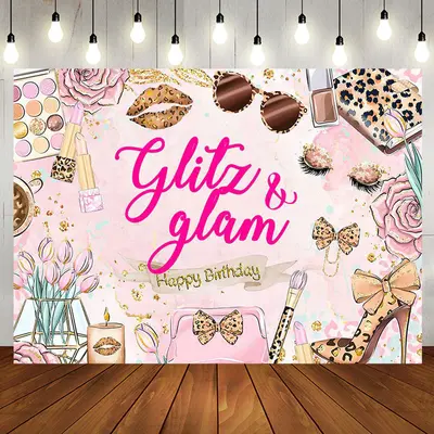 Pink Floral Make Up Lip Bow Knot Birthday Backdrop - Aperturee