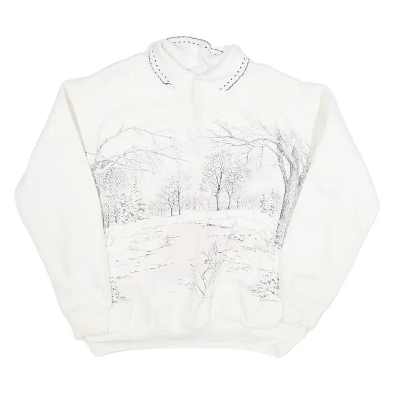 SPORTSWEAR Womens Sweatshirt Cream Button Neck 90s M