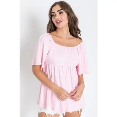 EG fashion Solid Square Neck Babydoll Tunic