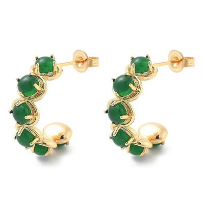 Brass & Green Glass Stud Earrings