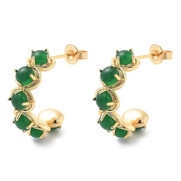 Brass & Green Glass Stud Earrings