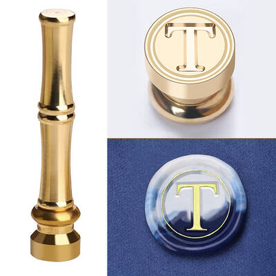 Golden Tone Brass Wax Seal Stamp Head with Bamboo Stick Shaped Handle