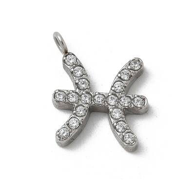 304 Stainless Steel Micro Pave Cubic Zirconia Charms