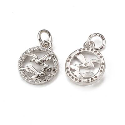 Brass Micro Pave Cubic Zirconia Bird Charms