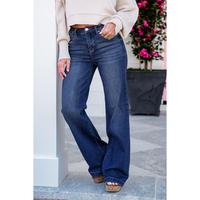 Risen High Rise Dark Wash Tummy Control Wide Leg Jeans With Adjustable Waistband