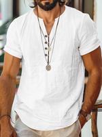 Men's Solid Color Half Button Short Sleeve Tee, Regular Fit Casual Comfy T-shirt for Summer, Men's Top for Daily Wear