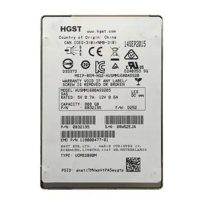 HUSMM1680ASS205 HGST Ultrastar SSD1600MM Series 800GB Multi-Level Cell SAS 12Gb/s 512e Mainstream Endurance (TCG + FIPS) 2.5-...