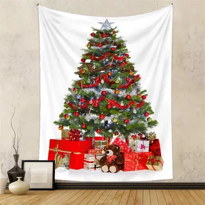 Red Ribbon Christmas Tree Gifts Room Wall Tapestry - Aperturee