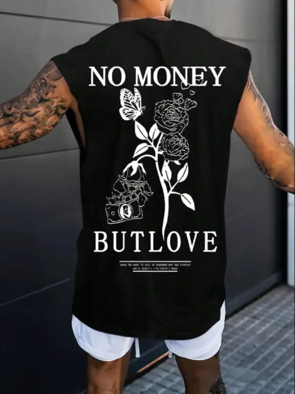 Men's Regular Fit Floral & Letter Print Round Neck Tank Top, Casual Sleeveless Graphic Tee for Summer, Summer Outfits 2024, C...