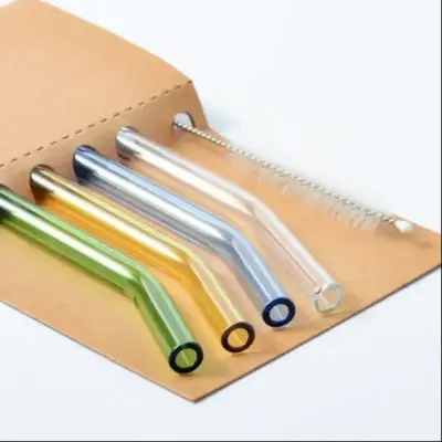 Glass Straws with Brush Set, 5 Counts Including 4 Counts Reusable Heat Resistant Drinking Straws & 1 Count Brush, Drinkware A...