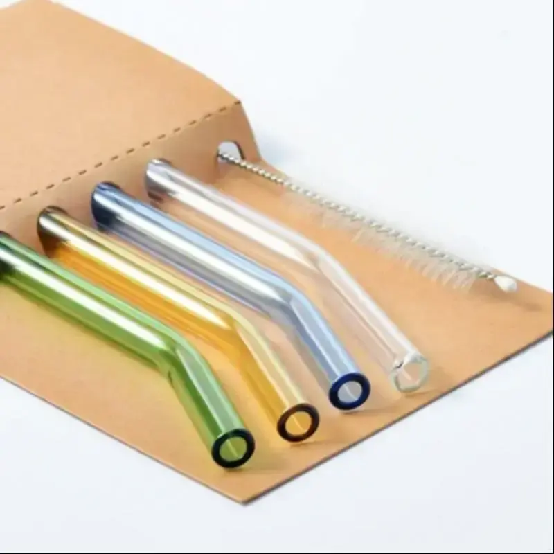 Glass Straws with Brush Set, 5 Counts Including 4 Counts Reusable Heat Resistant Drinking Straws & 1 Count Brush, Drinkware A...