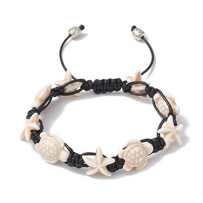 Synthetic Turquoise Starfish & Turtle Braided Bead Bracelet
