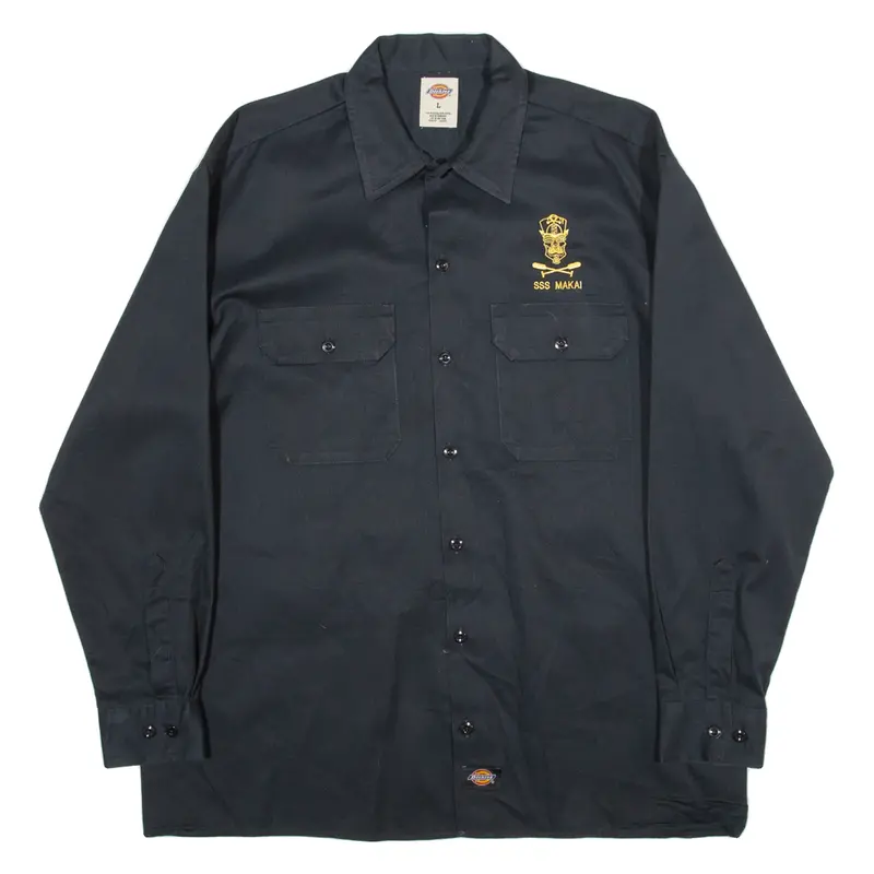 DICKIES Mens Worker Shirt Black Long Sleeve L