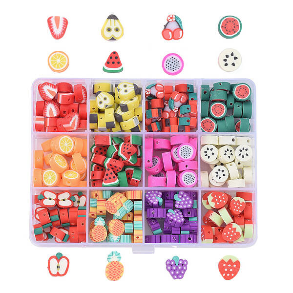 240Pcs 12 Kinds of Fruit Handmade Polymer Clay Beads