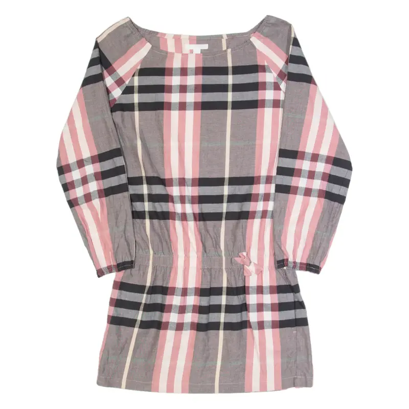 BURBERRY Girls Day Dress Grey Check Long Sleeve Knee Length 14Y
