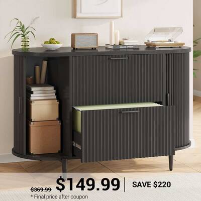 SEDETA | 39.4 Inch Fluted File Cabinet Light Luxury Design with 2 Drawers and Sliding Doors Spacious Storage and Printer Stan...