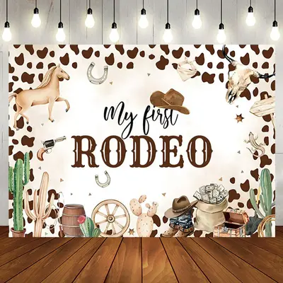 Aperturee Cowboy Print My First Rodeo Cowboy Birthday Backdrop, 5X3FT(1.5X1M), 15.07 USD, birthday backdrops, NYHD1J06-E