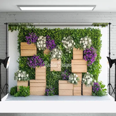 Greenery Wall White Purple Floral Spring Backdrop - Aperturee