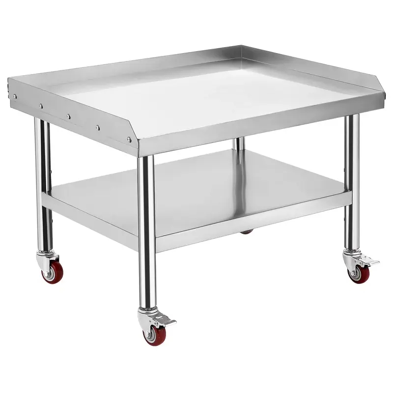 GARVEE 36L x 28W x 24H Stainless Steel Equipment Grill Stand Table - 200 lbs Top Shelf, 2 Edge Baffle, with Wheels for Ho...