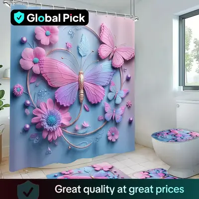 Luxury Butterfly Print Shower Curtain Set, Includes 12 Hooks, Ideal for Home Hotel Bathroom Decor