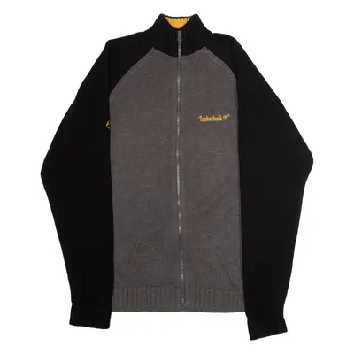 TIMBERLAND Mens Patterned Jumper Grey Colourblock High Neck Chunky Knit S