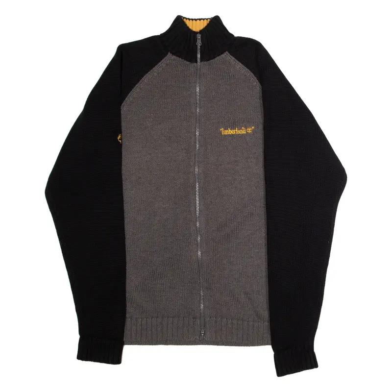 TIMBERLAND Mens Patterned Jumper Grey Colourblock High Neck Chunky Knit S