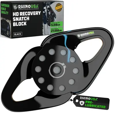 Rhino USA Snatch Block for Winch Recovery Heavy Duty 13.5 Ton Break Strength, Compact Offroad Accessory for Jeep & More, Use ...