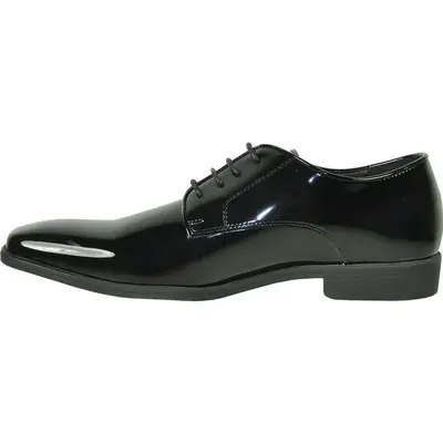 MENS SHINY PATENT PLAIN TOE TUXEDO DRESS SHOE IN BLACK