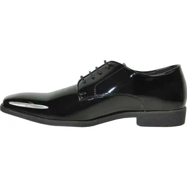 MENS SHINY PATENT PLAIN TOE TUXEDO DRESS SHOE IN BLACK