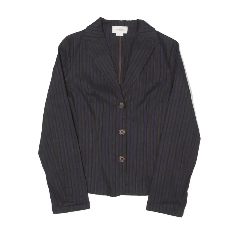 CARACTERE Linen Blend Blazer Jacket Black 90s Striped Womens UK 10