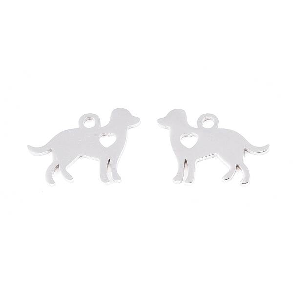 Non-Tarnish 304 Stainless Steel Puppy Silhouette Charms