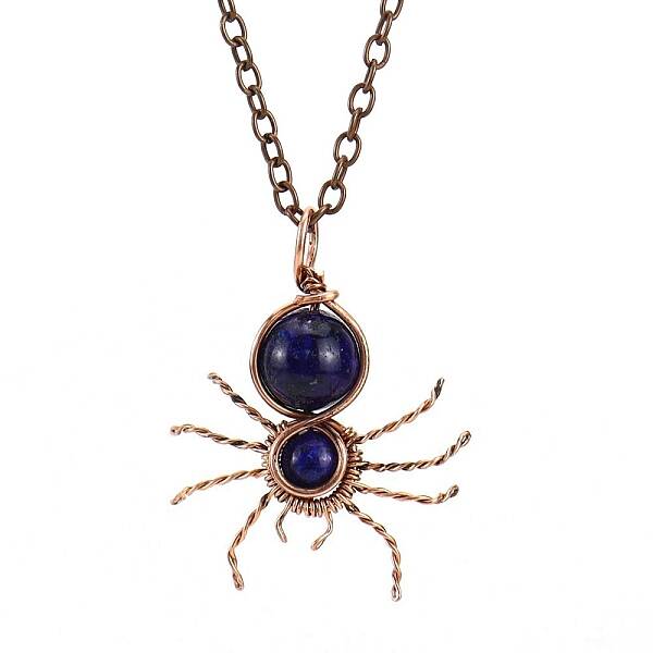 Natural Lapis Lazuli Spider Pendant Necklaces