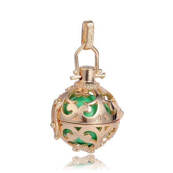 Golden Plated Brass Hollow Round Cage Pendants