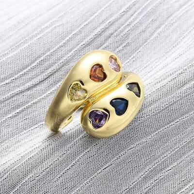 Brass Micro Pave Cubic Zirconia Adjustable Cuff Rings for Women