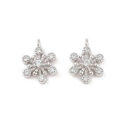 Rhodium Plated 925 Silver Pave Clear Cubic Zirconia Snowflake Charms