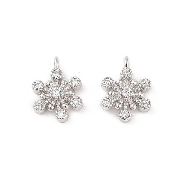 Rhodium Plated 925 Silver Pave Clear Cubic Zirconia Snowflake Charms