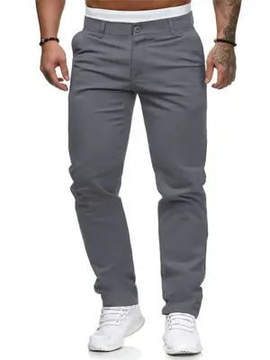 Men's Solid Pocket Button Fly Pants, Regular Fit Casual Comfy Trousers for Summer, Men's Bottoms for Business Work Office Da...