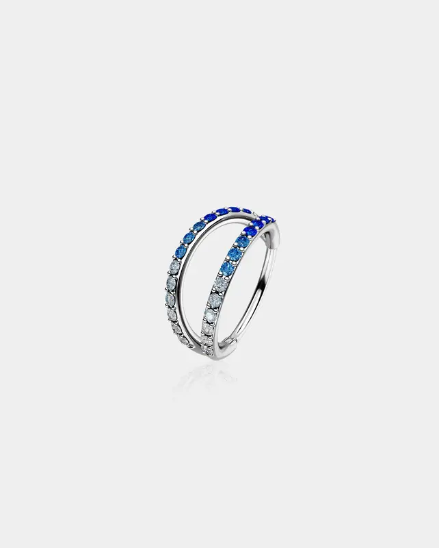 20G Gradient CZ Double Hoop Nose Ring - Blue-Clear CZ / 6mm