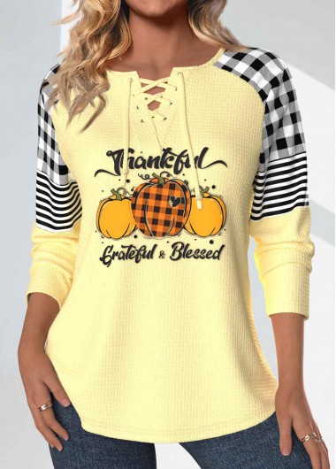 Modlily Halloween Light Yellow Split Long Sleeve T Shirt - XXL